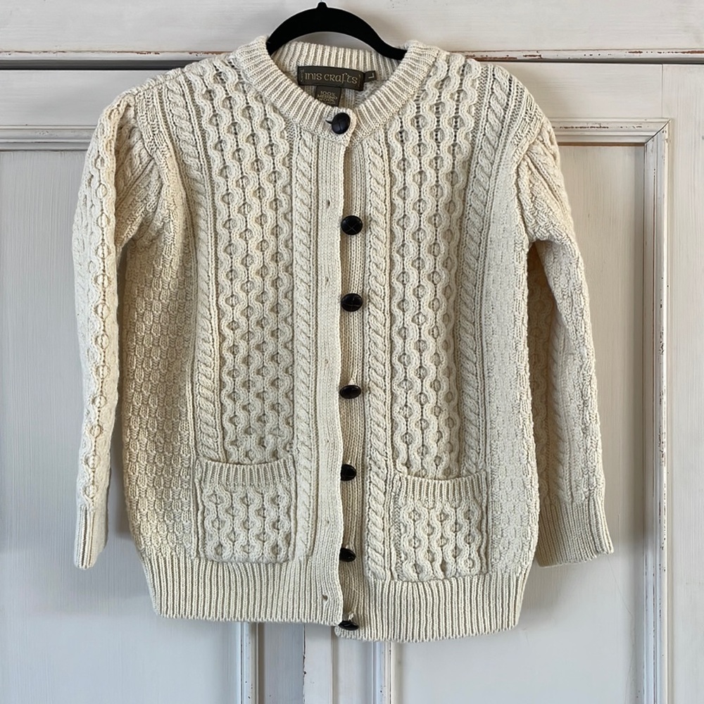 Inis Crafts Ireland cream knit merino wool cardigan